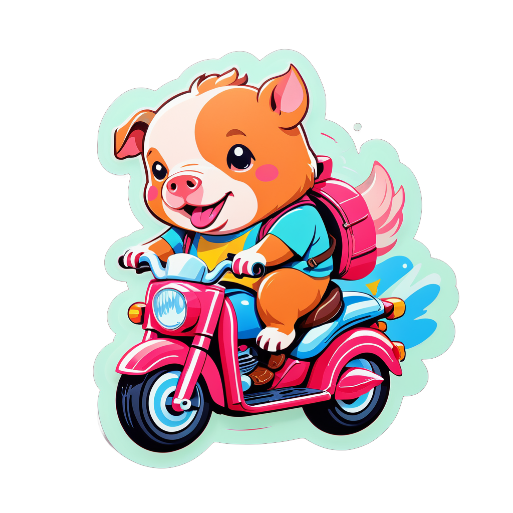 Dog riding pig sticker
